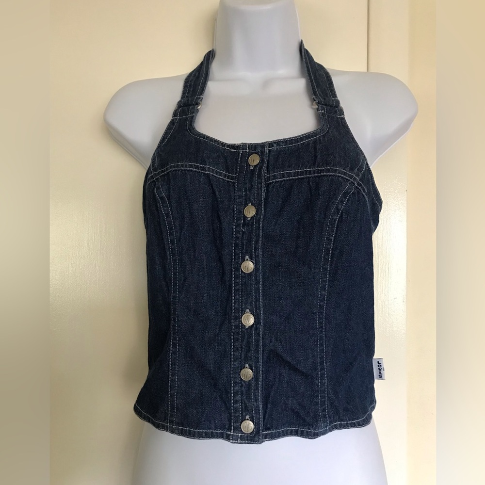 Levi's Dark Wash Denim Halter Button-Front Top | 100% Cotton | Denim Vest